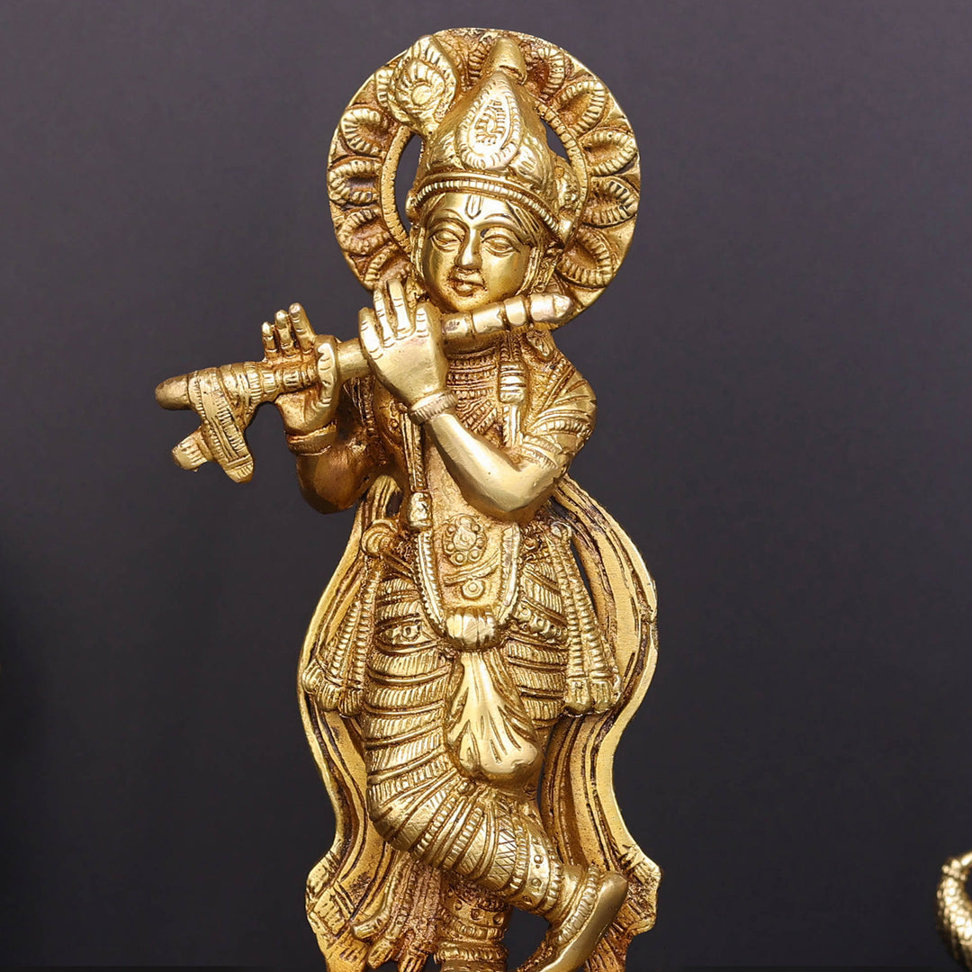 Brass Krishna Idol Golden Finish For Home Decor 8.5 Inch