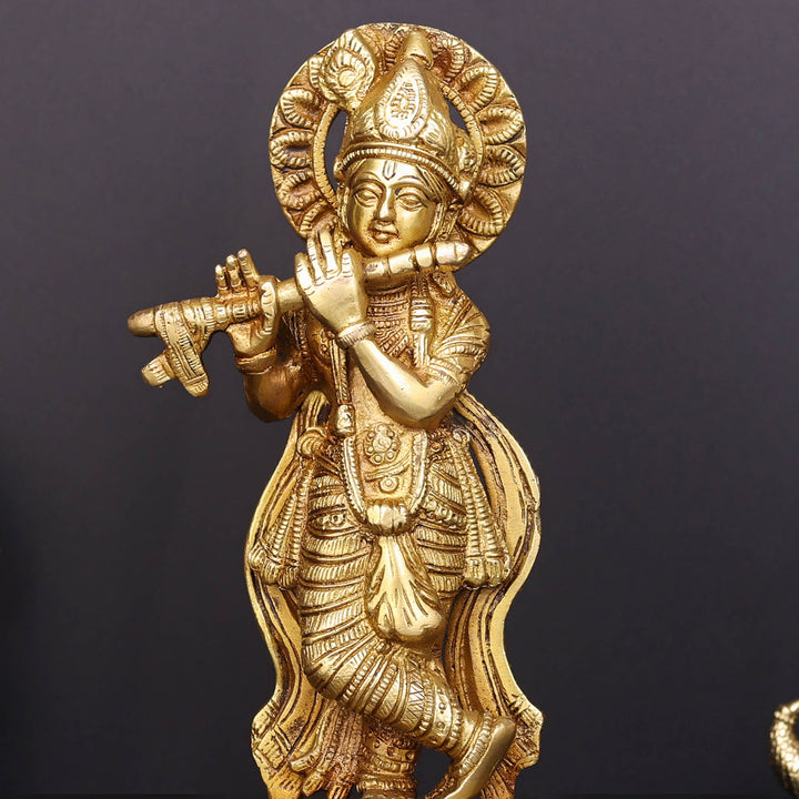 Brass Krishna Idol Golden Finish For Home Decor 8.5 Inch