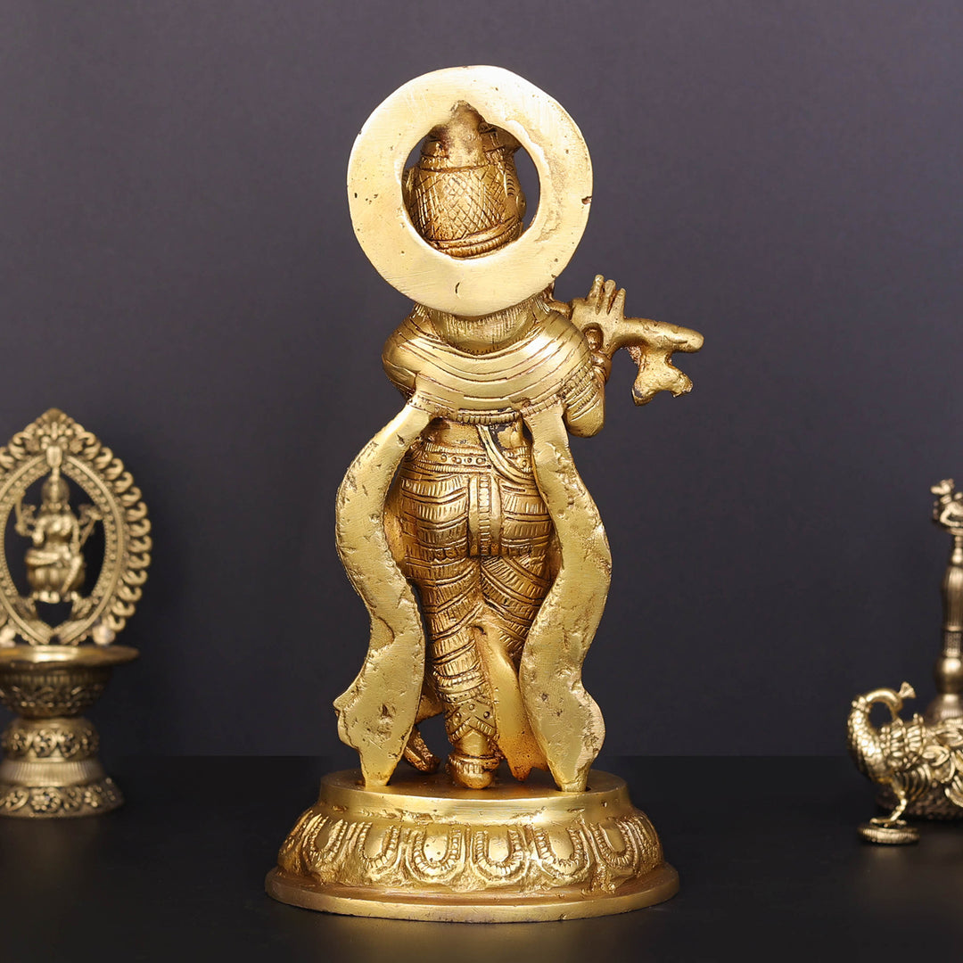 Brass Krishna Idol Golden Finish For Home Decor 8.5 Inch