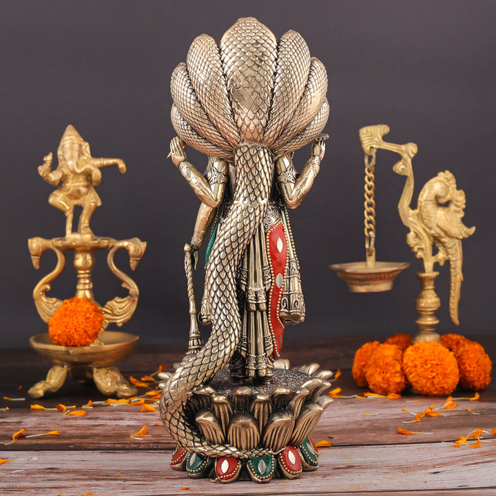 Brass Sueprfine Shri Hari Vishnu Idol With Sheshnag 11 Inch