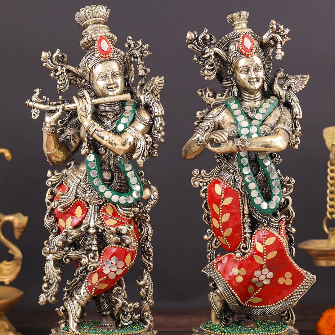 Brass Superfine Radha Krishna Idols Meenakari Stone work 12 Inches