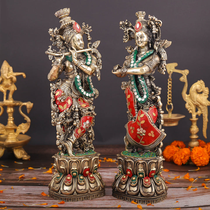 Brass Superfine Radha Krishna Idols Meenakari Stone work 12 Inches