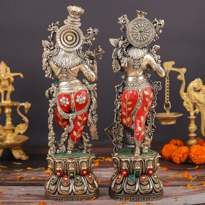 Brass Superfine Radha Krishna Idols Meenakari Stone work 12 Inches