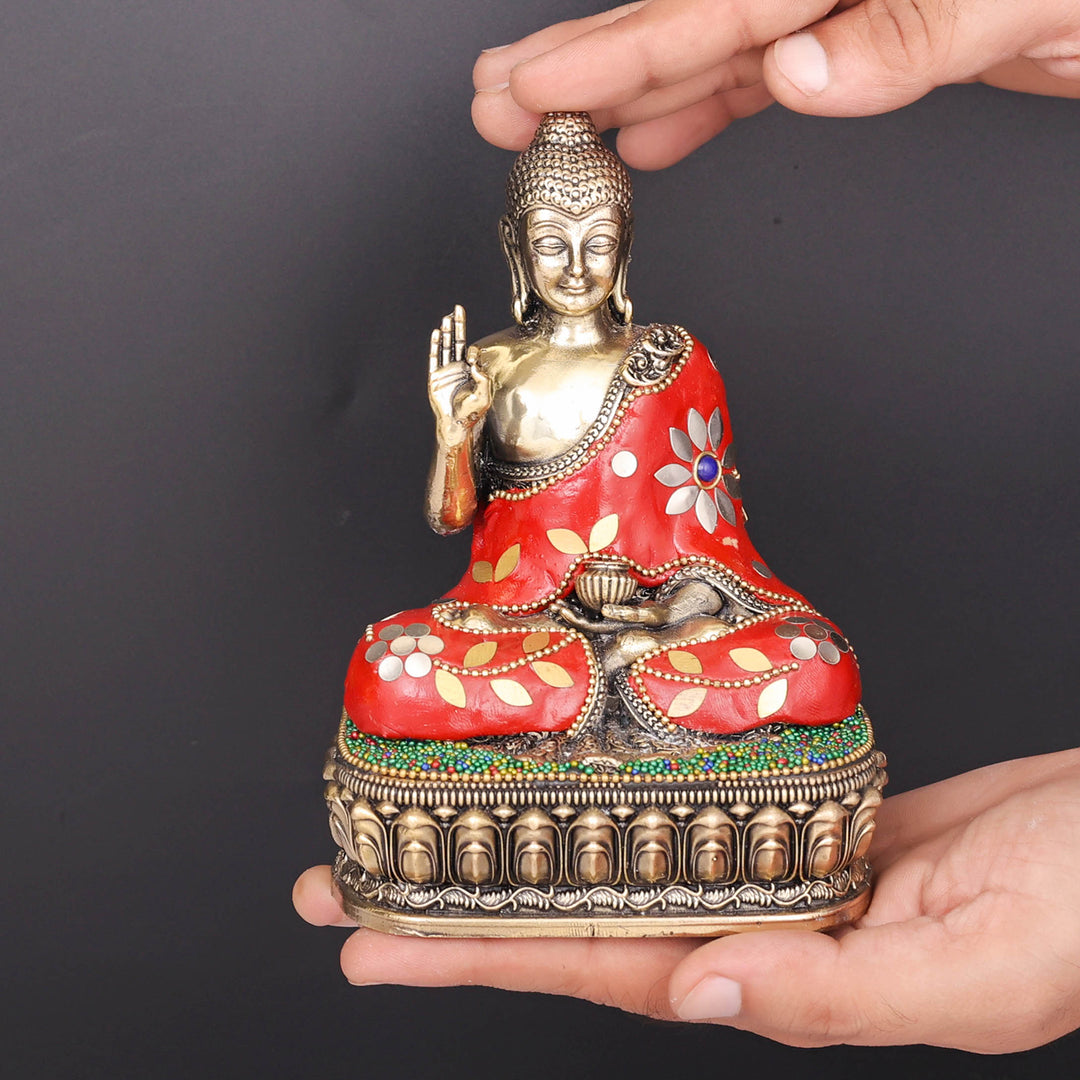 Brass Superfine Blessing Buddha Statue Stone Work 6 Inch