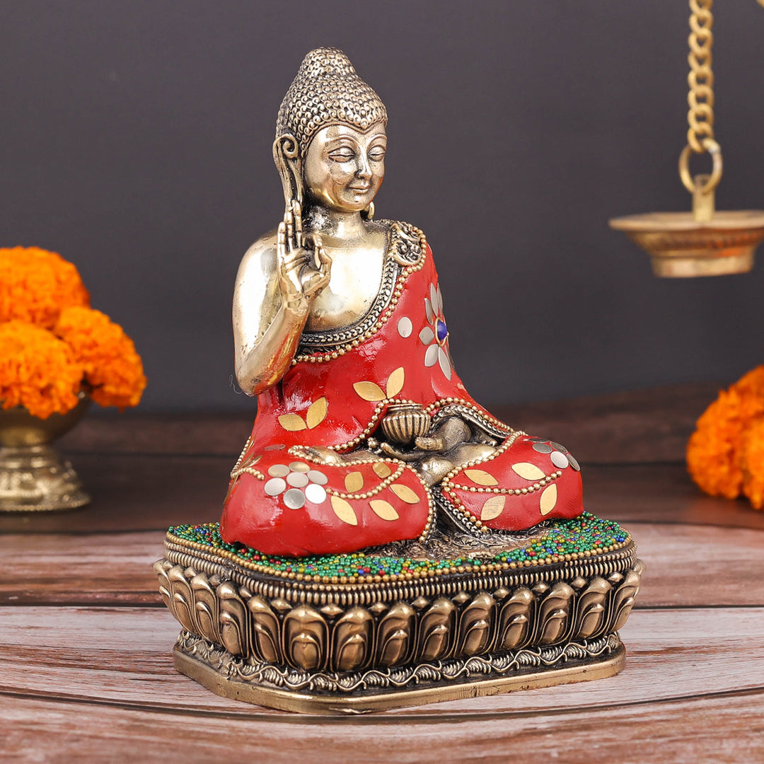 Brass Superfine Blessing Buddha Statue Stone Work 6 Inch