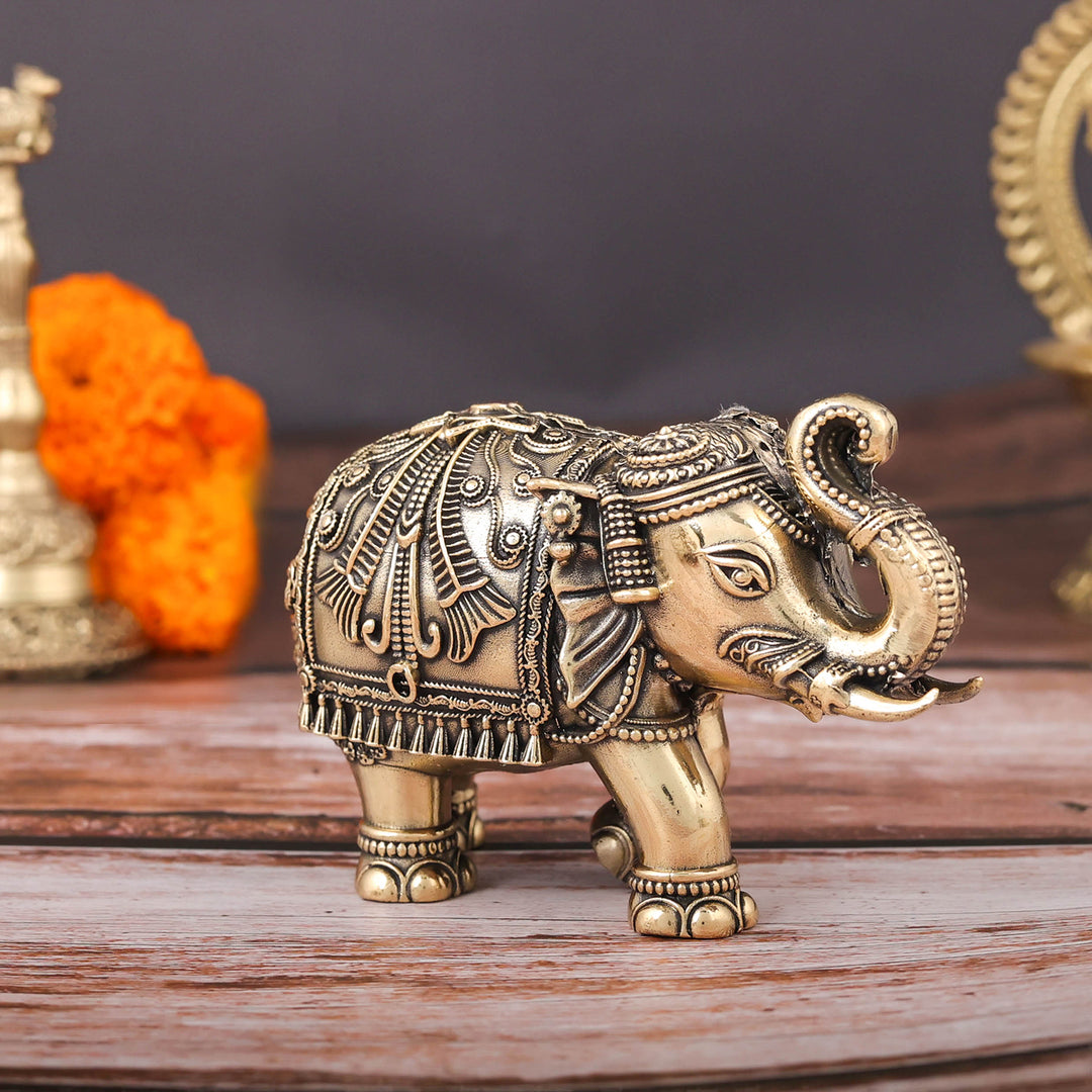 Brass Superfine Elephant Statue For Home Decor Showpieces 5 Inch