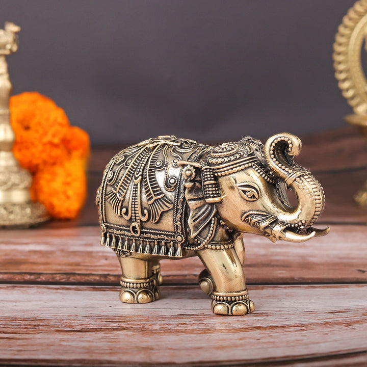 Brass Superfine Elephant Statue For Home Decor Showpieces 5 Inch