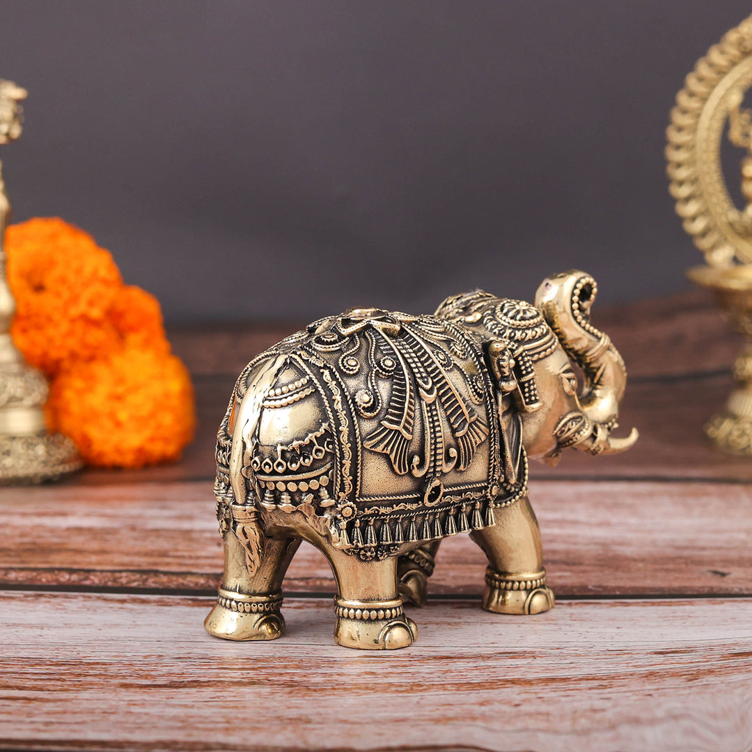 Brass Superfine Elephant Statue For Home Decor Showpieces 5 Inch