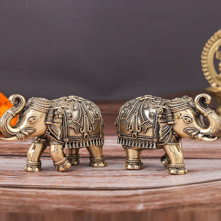 Brass Superfine Elephant Pair For Home Decor Showpieces 5 Inch