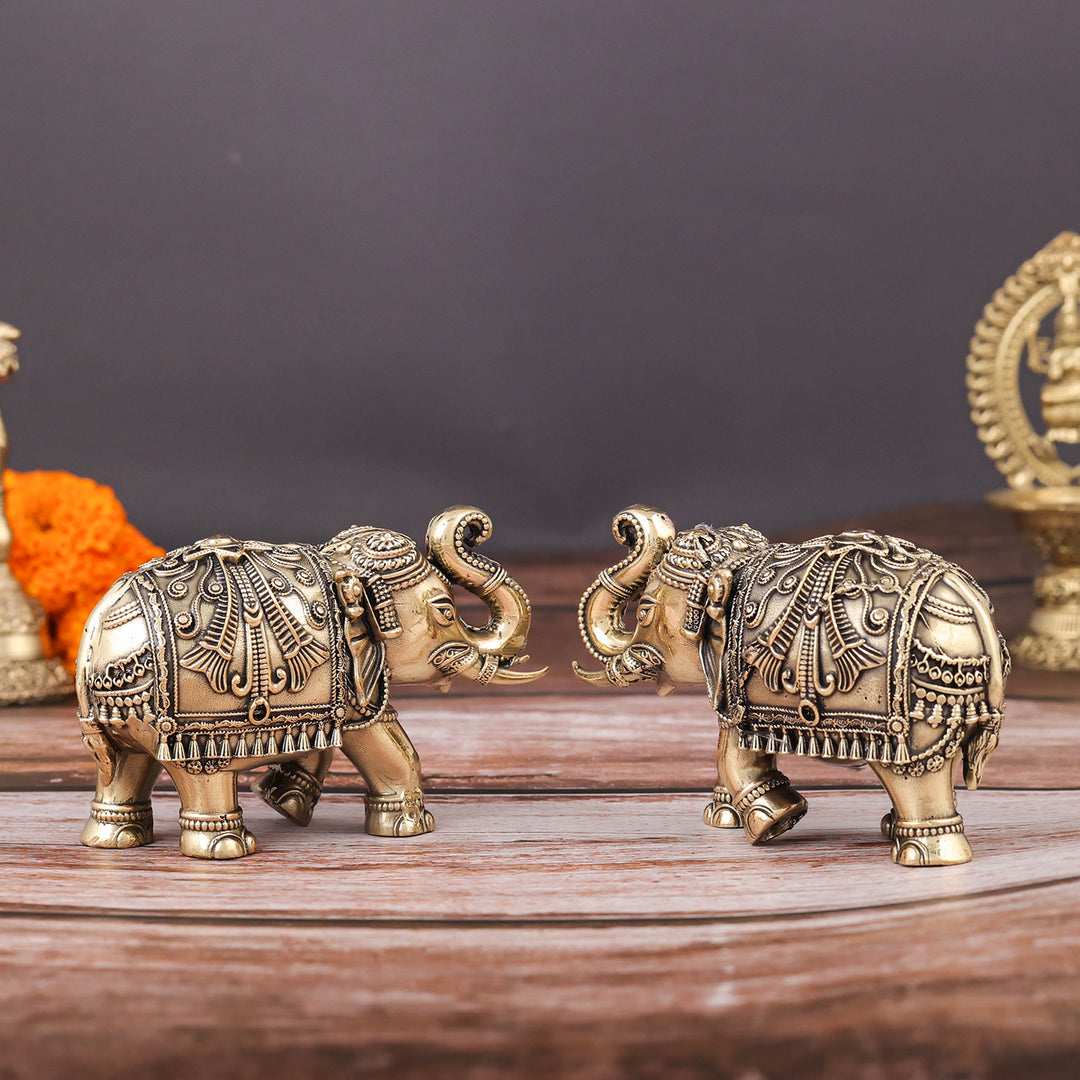 Brass Superfine Elephant Pair For Home Decor Showpieces 5 Inch