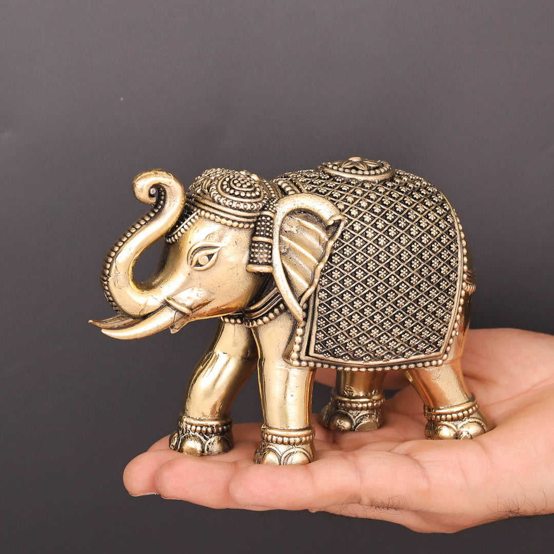 Brass Superfine Elephant Pair Miniature Showpieces 3.5 Inch
