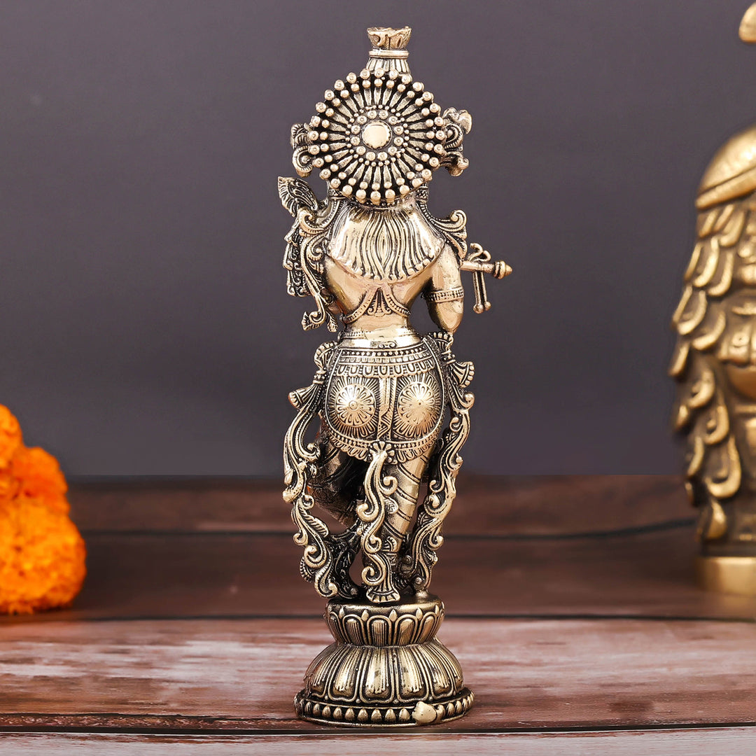 Brass Superfine Krishna Idol Intricate Carvings 6 Inch