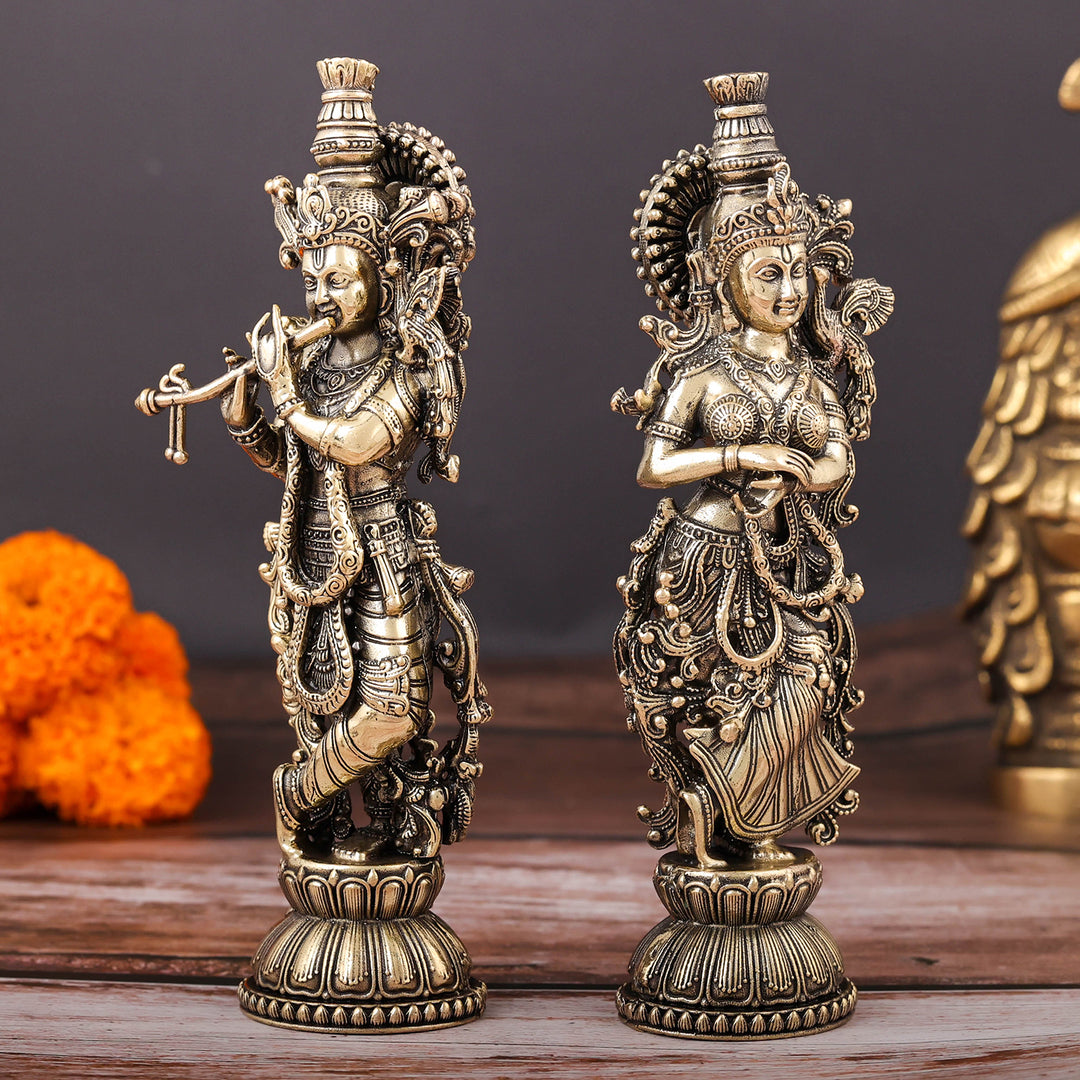 Brass Superfine Radha Krishna Idols For Home Temple Decor 6 Inch