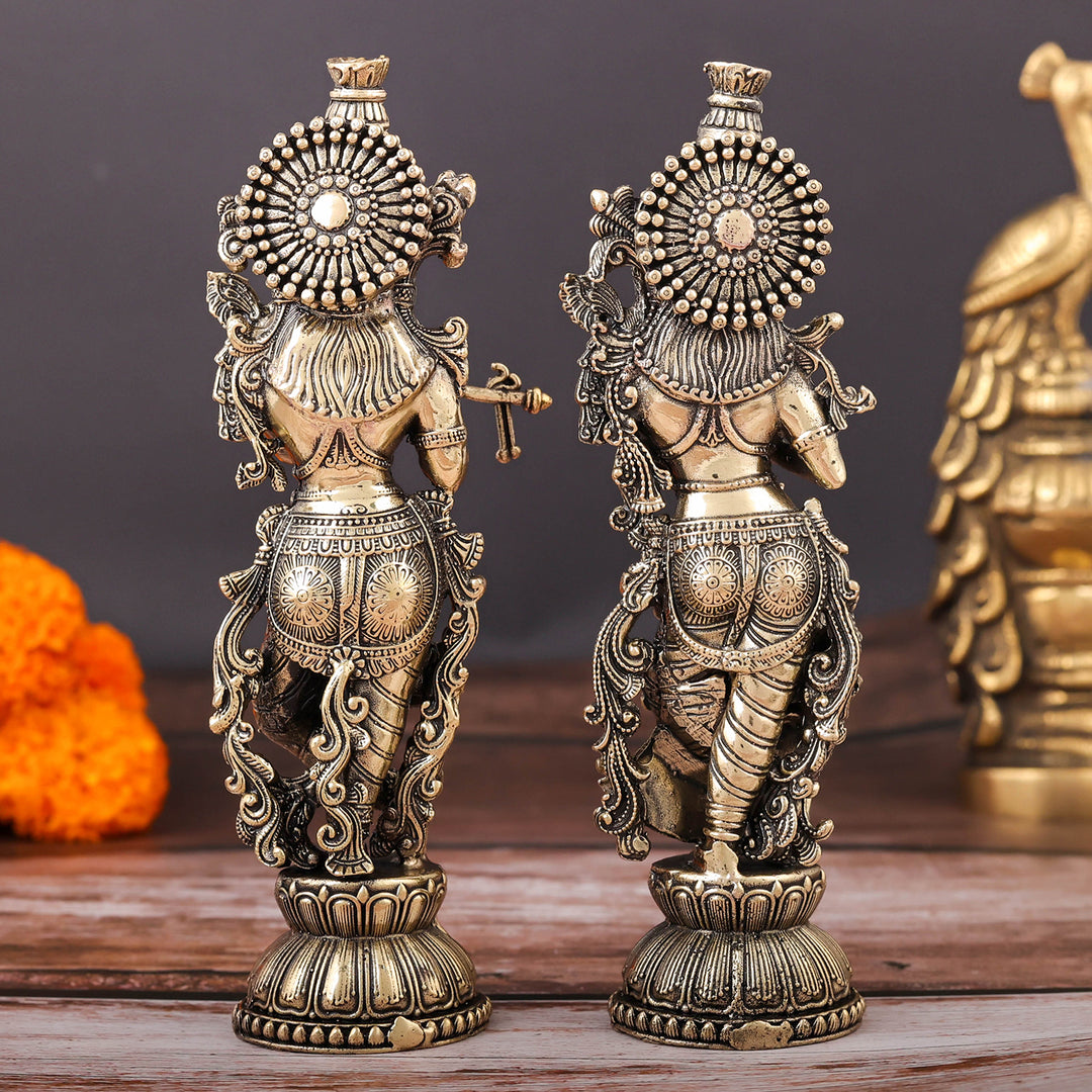 Brass Superfine Radha Krishna Idols For Home Temple Decor 6 Inch