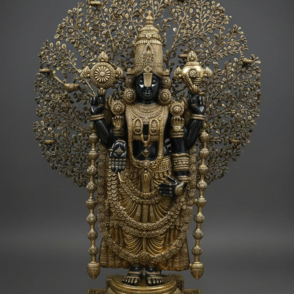 Brass Large Venkateshwara Tirupati Balaji Idol With Tree & Pedestal 6 Feet