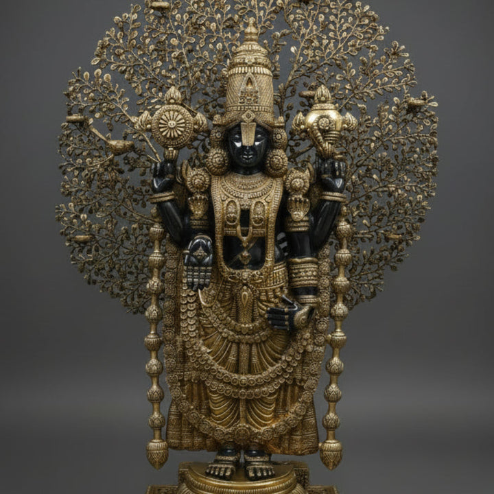Brass Large Venkateshwara Tirupati Balaji Idol With Tree & Pedestal 6 Feet