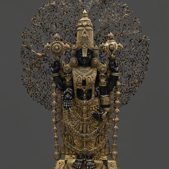 Brass Large Venkateshwara Tirupati Balaji Idol With Tree & Pedestal 6 Feet