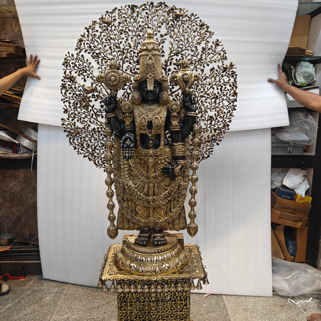 Brass Large Venkateshwara Tirupati Balaji Idol With Tree & Pedestal 6 Feet
