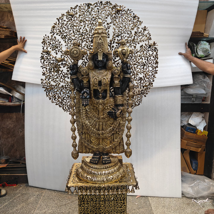 Brass Large Venkateshwara Tirupati Balaji Idol With Tree & Pedestal 6 Feet