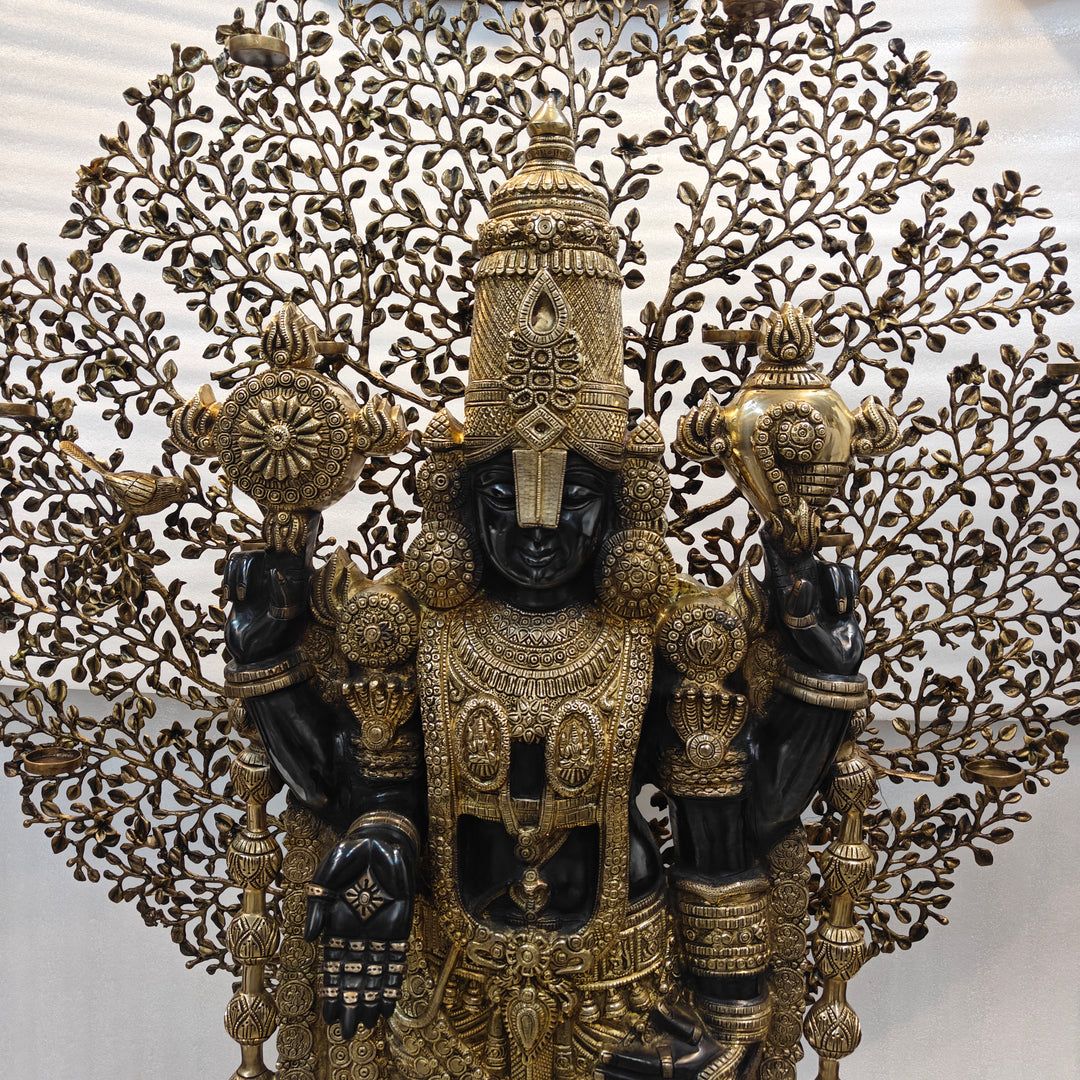 Brass Large Venkateshwara Tirupati Balaji Idol With Tree & Pedestal 6 Feet