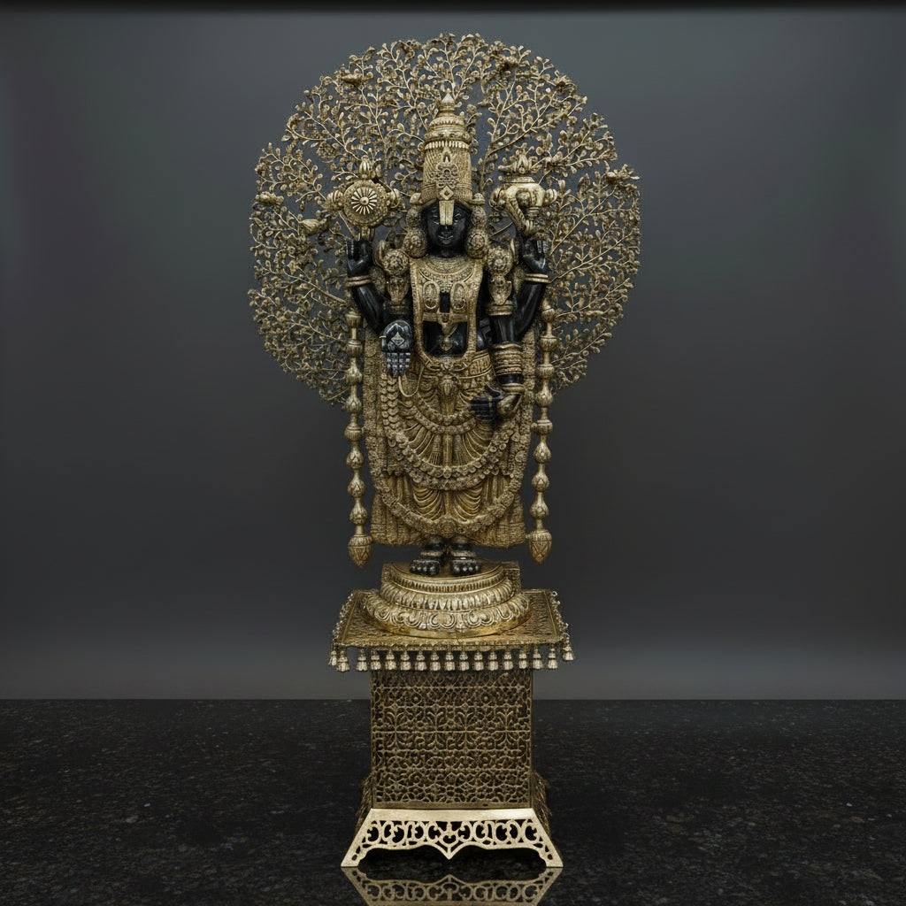 Brass Large Venkateshwara Tirupati Balaji Idol With Tree & Pedestal 6 Feet