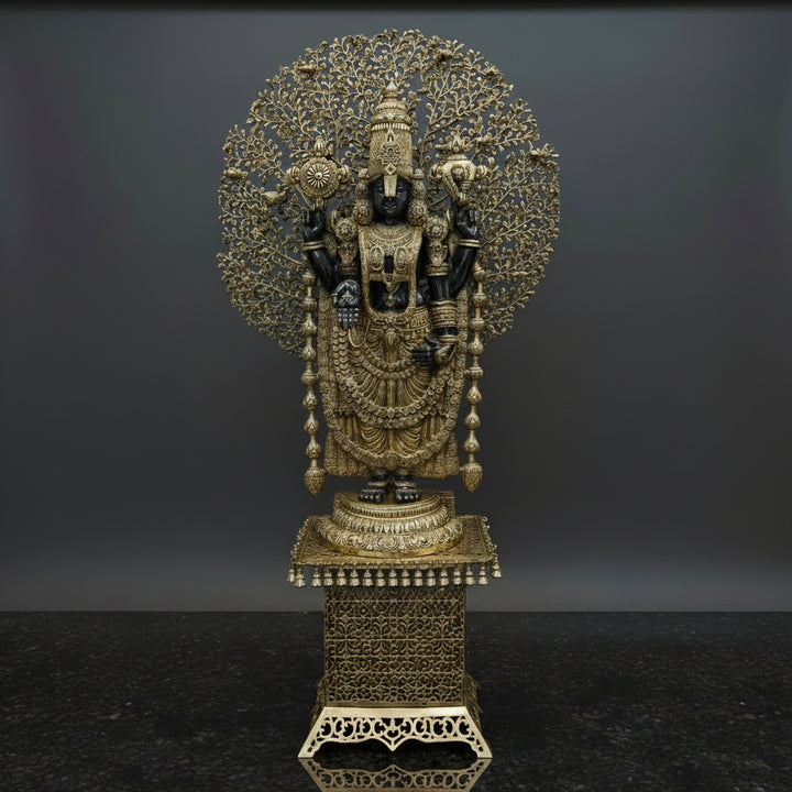 Brass Large Venkateshwara Tirupati Balaji Idol With Tree & Pedestal 6 Feet