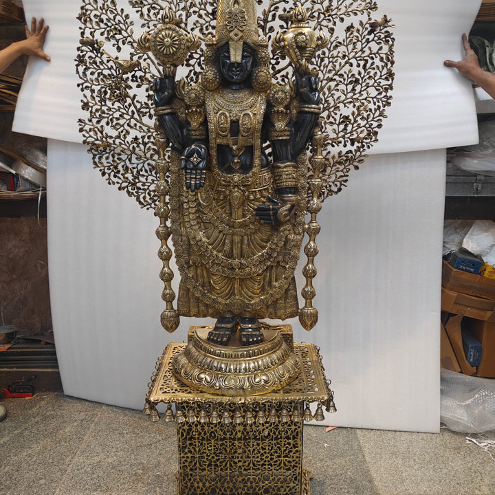 Brass Large Venkateshwara Tirupati Balaji Idol With Tree & Pedestal 6 Feet