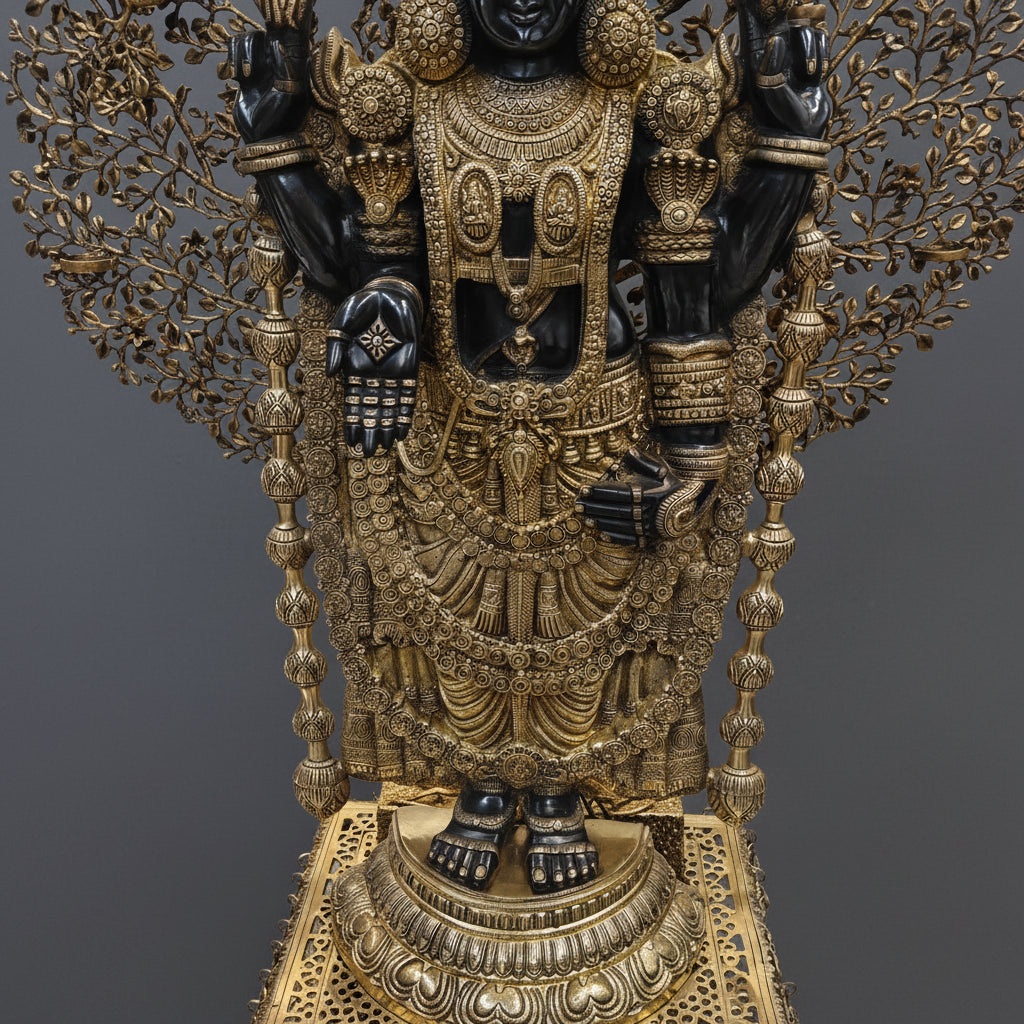 Brass Large Venkateshwara Tirupati Balaji Idol With Tree & Pedestal 6 Feet