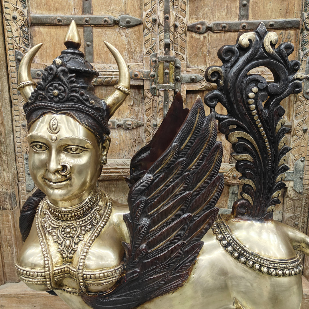 Brass Large Exquisite Kamdhenu Cow With Calf Statue 3 Feet