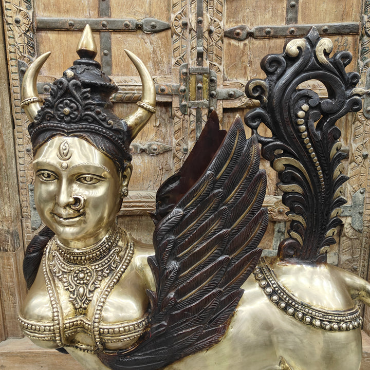Brass Large Exquisite Kamdhenu Cow With Calf Statue 3 Feet