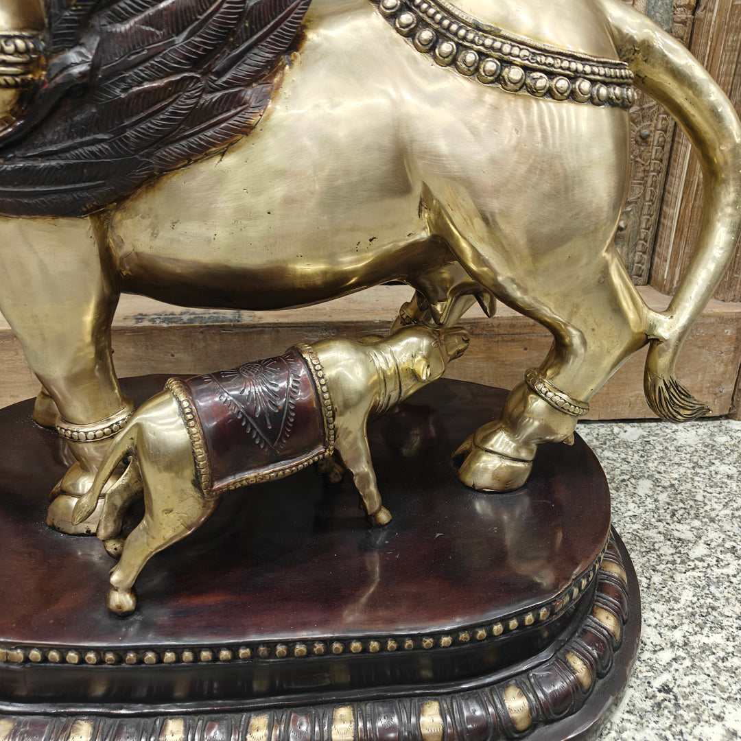 Brass Large Exquisite Kamdhenu Cow With Calf Statue 3 Feet