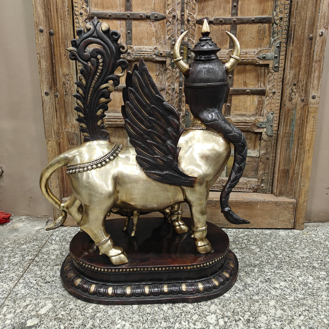 Brass Large Exquisite Kamdhenu Cow With Calf Statue 3 Feet