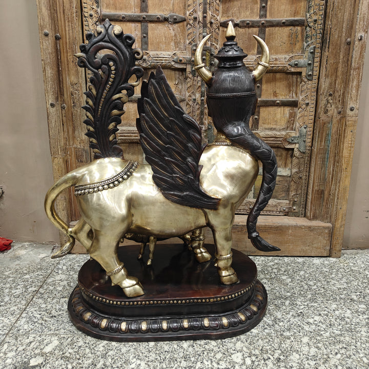 Brass Large Exquisite Kamdhenu Cow With Calf Statue 3 Feet
