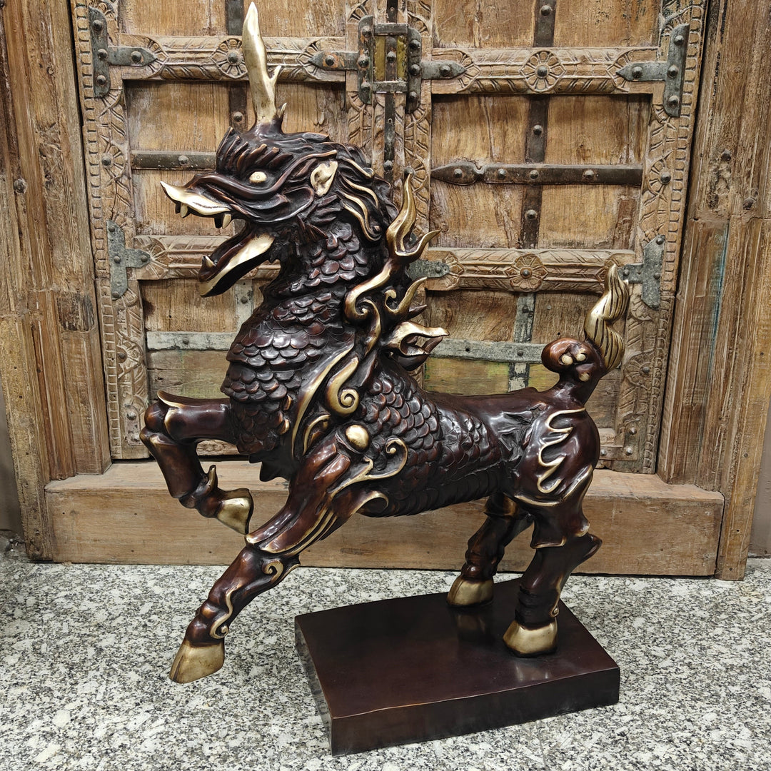 Brass Nepalese Lion Statue Sculpture Antique Finish Decor Showpiece 33 Inch