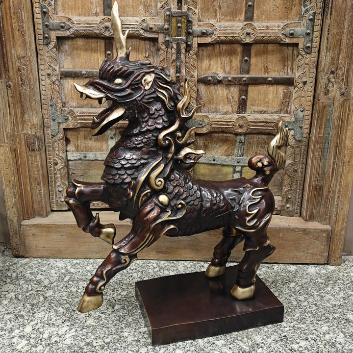 Brass Nepalese Lion Statue Sculpture Antique Finish Decor Showpiece 33 Inch