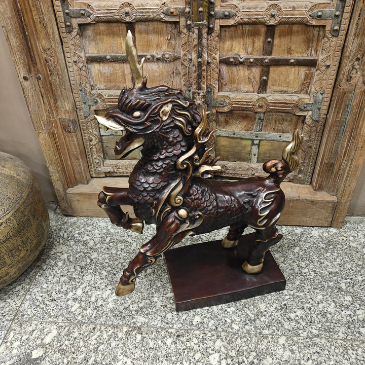 Brass Nepalese Lion Statue Sculpture Antique Finish Decor Showpiece 33 Inch