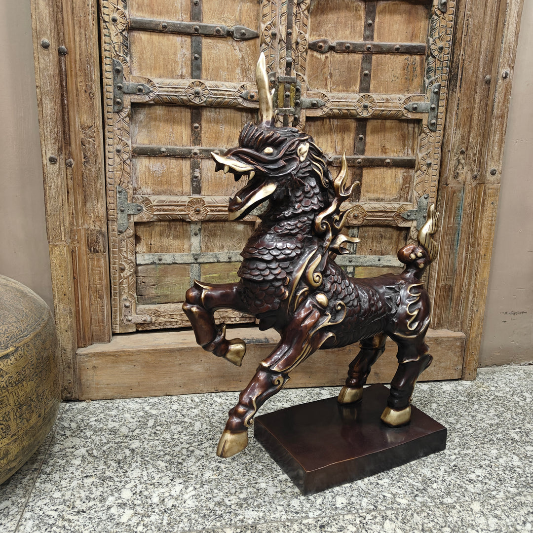 Brass Nepalese Lion Statue Sculpture Antique Finish Decor Showpiece 33 Inch