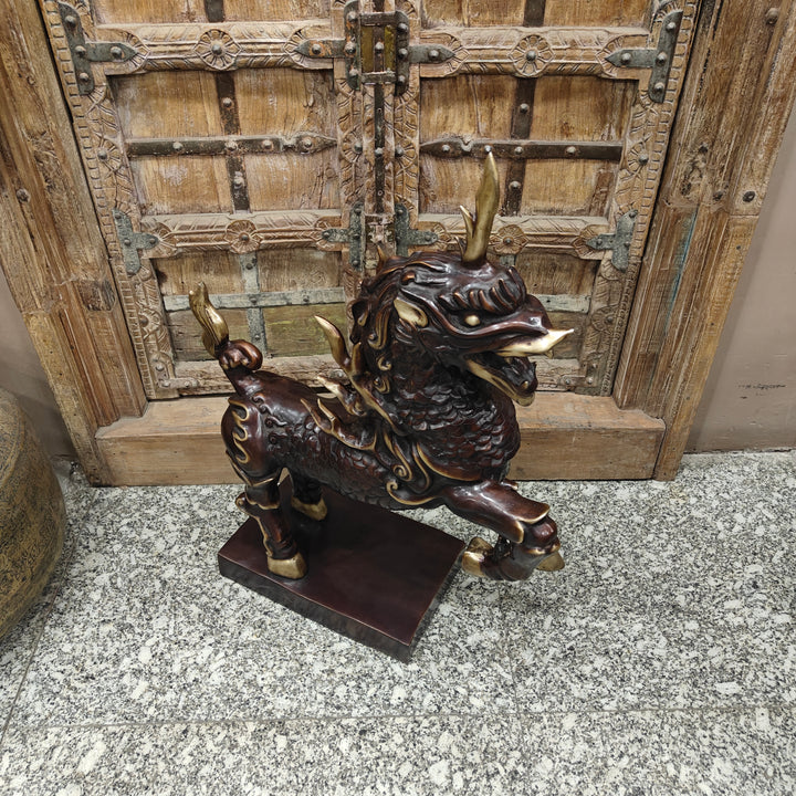 Brass Nepalese Lion Statue Sculpture Antique Finish Decor Showpiece 33 Inch