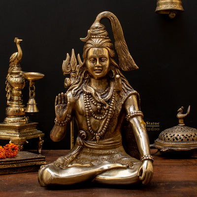 Brass hindu god lord shiva statue antique religious sculpture art figure 12" - 47200