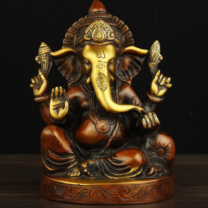 Sitting brass indian handicrafts ganesha statue hinduism religious figure 6"