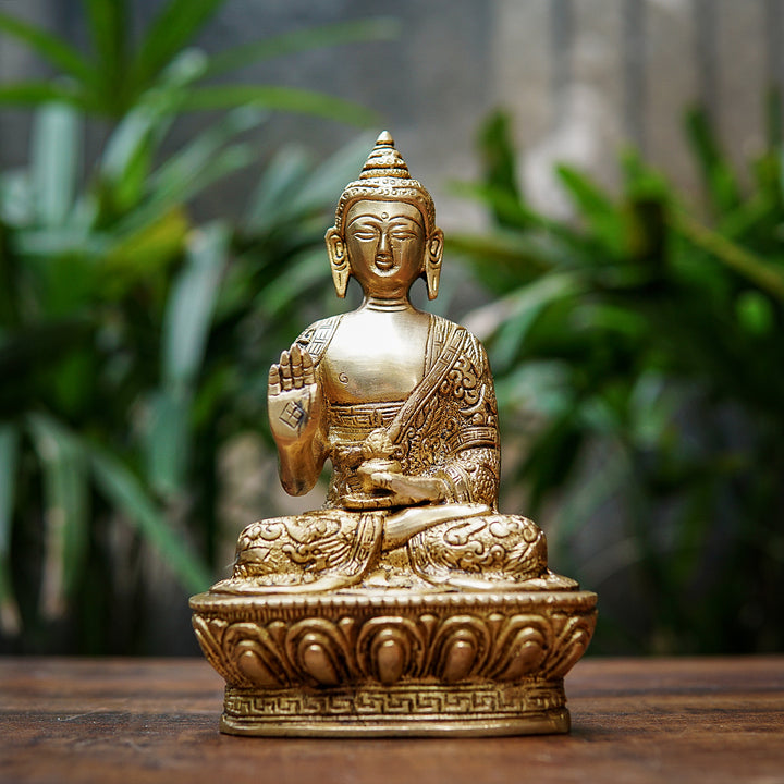 Brass Small Sitting Buddha Statue For Home Decor Showpiece 7 Inch