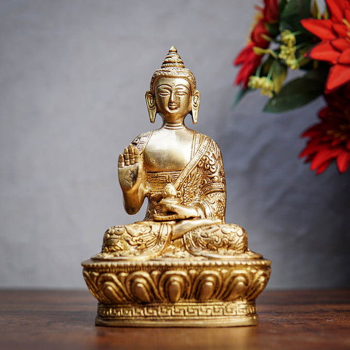 Brass Small Sitting Buddha Statue For Home Decor Showpiece 7 Inch