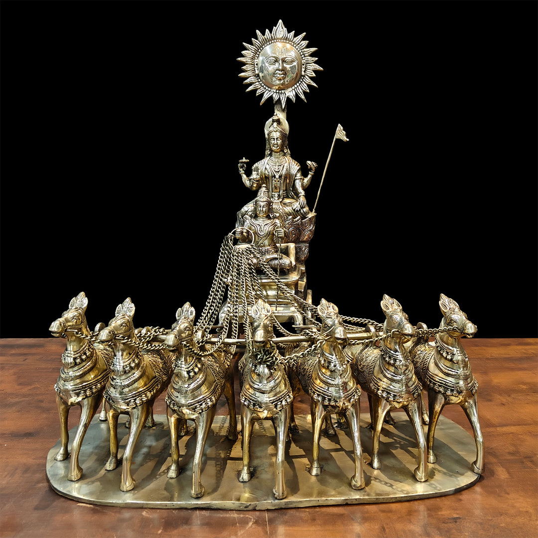 Brass Big Surya Rath With Seven Horses Golden Finish 27 Inches 463811