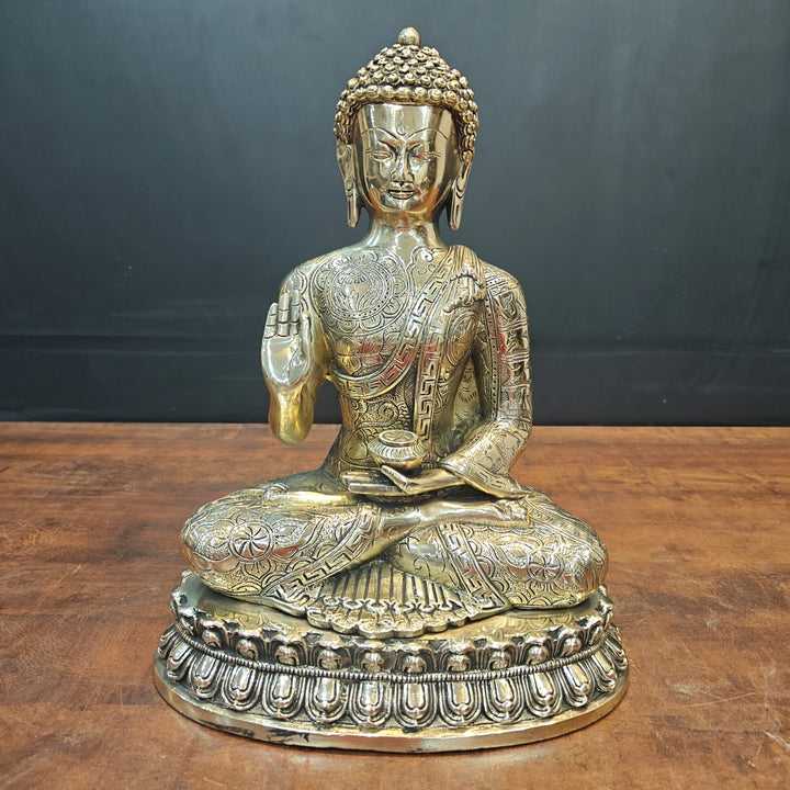 Brass Blessing Buddha Statue Antique Finish For Home Decor 14 Inch 463731