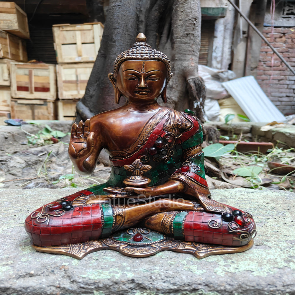 Brass Blessing Buddha Statue Antique Stone Work For Home Decor 11 - 463082