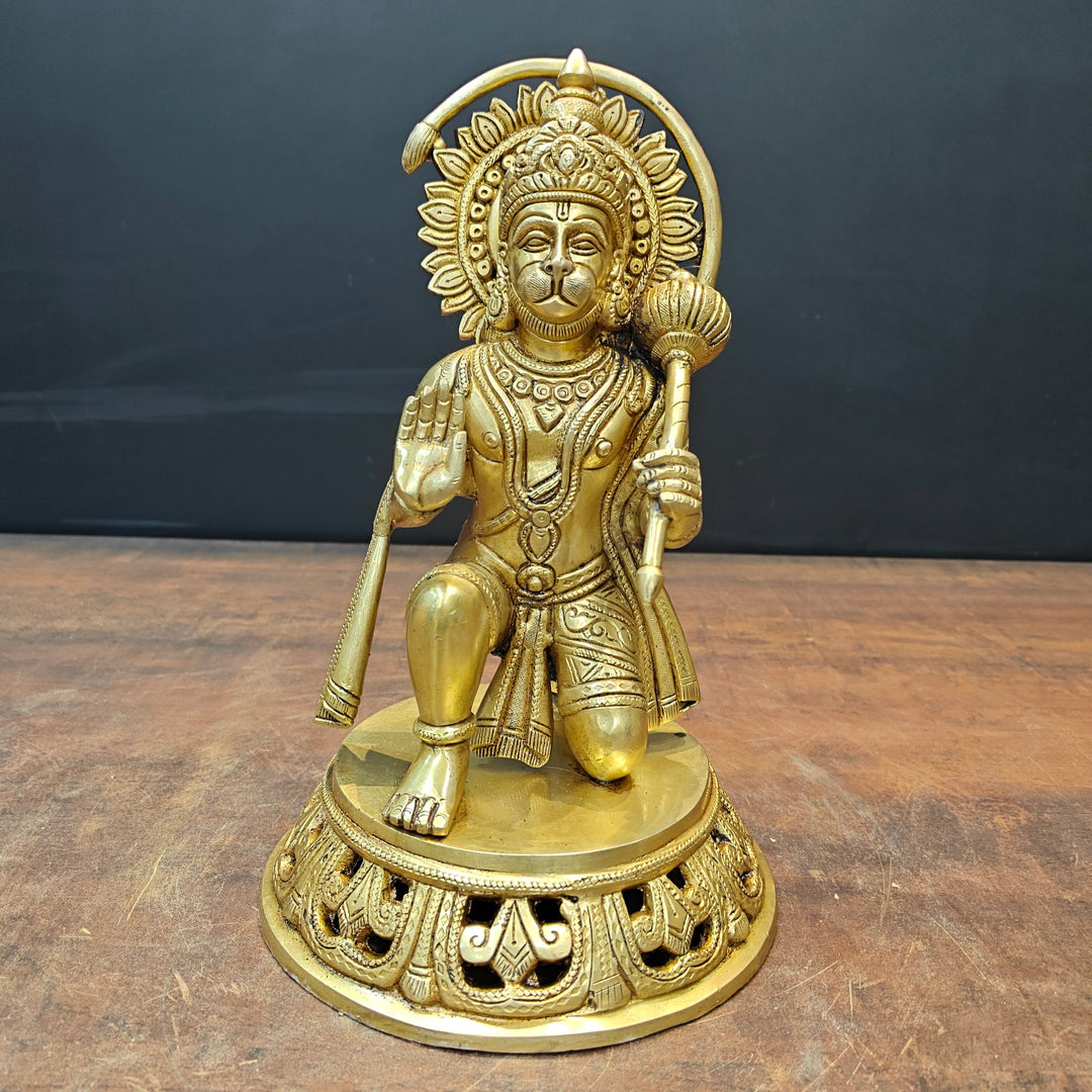 Brass Blessing Hanuman Idol Sitting On Base 11 Inch 463500