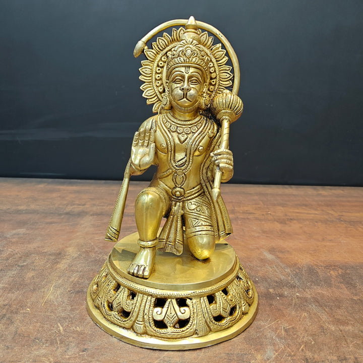 Brass Blessing Hanuman Idol Sitting On Base 11 Inch 463500
