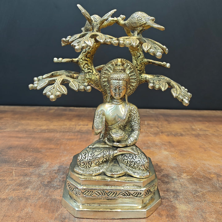 Brass Buddha Idol Under Boddhi Tree 10 Inch 463289