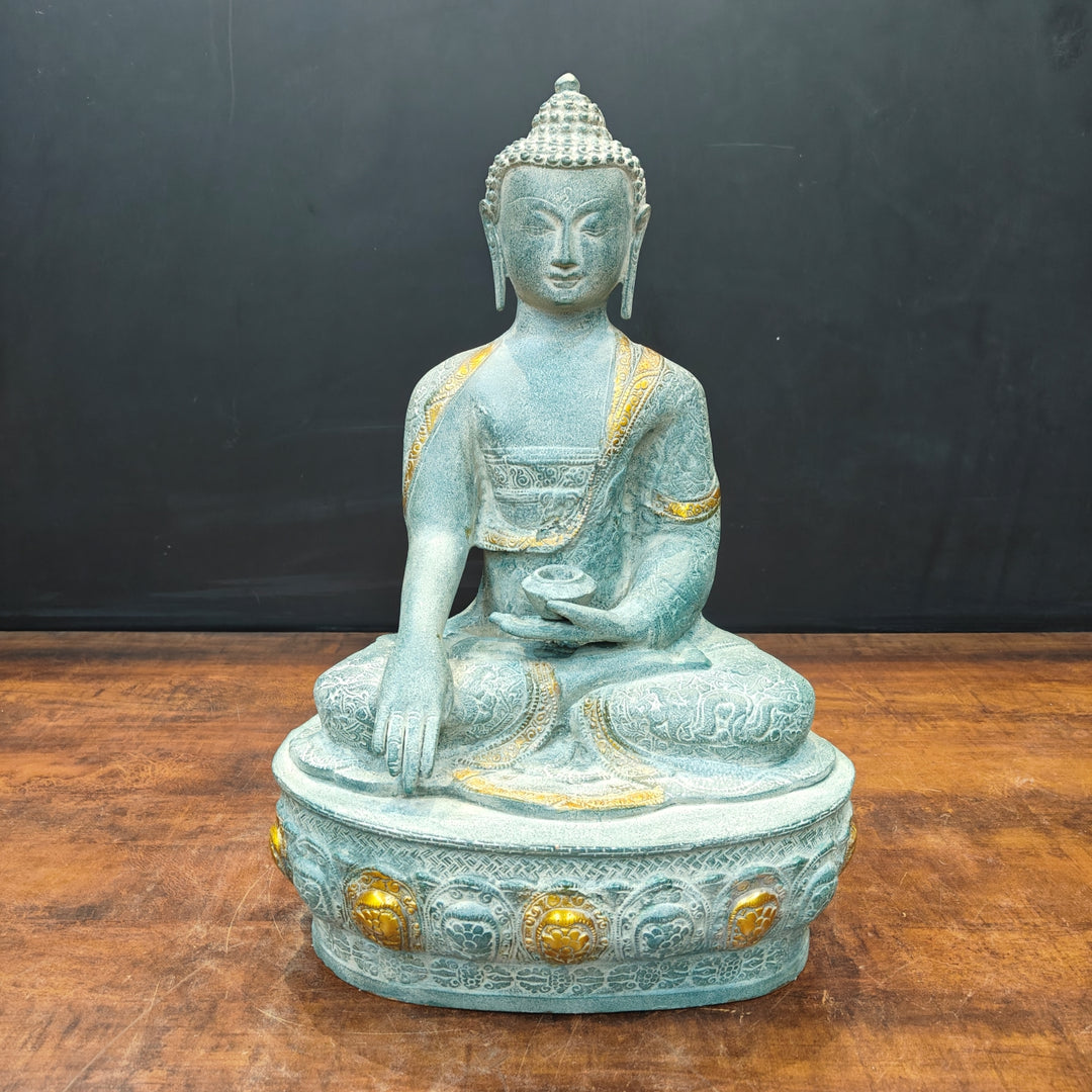 Brass Buddha Statue Bhumisparsha Mudra Antique Patina Finish 22 Inch 463625