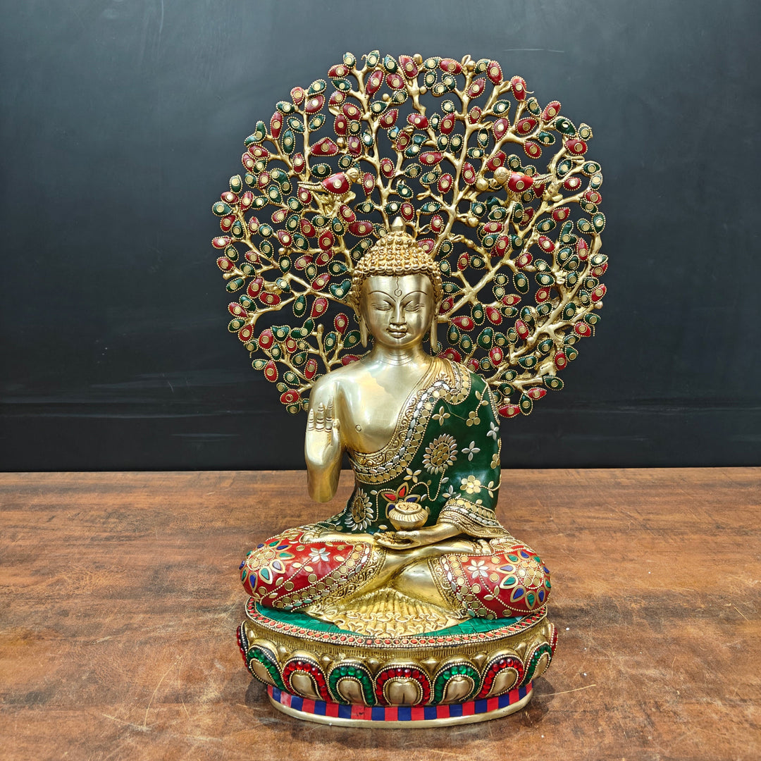 Brass Buddha Statue With Bodhi Tree stone Work 22 Inch 463647